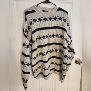 Men's Black and Cream Patterned Sweater